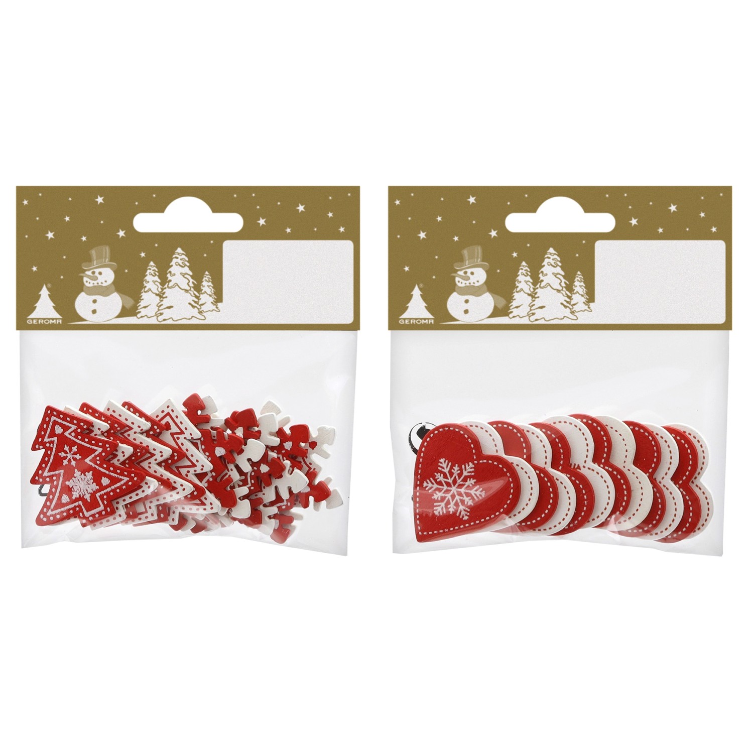 Vánoční dekorace na stůl ze dřeva, červená/bílá, různé druhy, 12 ks