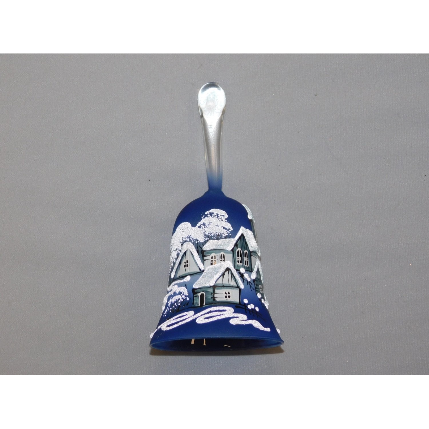Ornex Vánoční ozdoba zvonek sklěněný vesnice modrý 150 mm