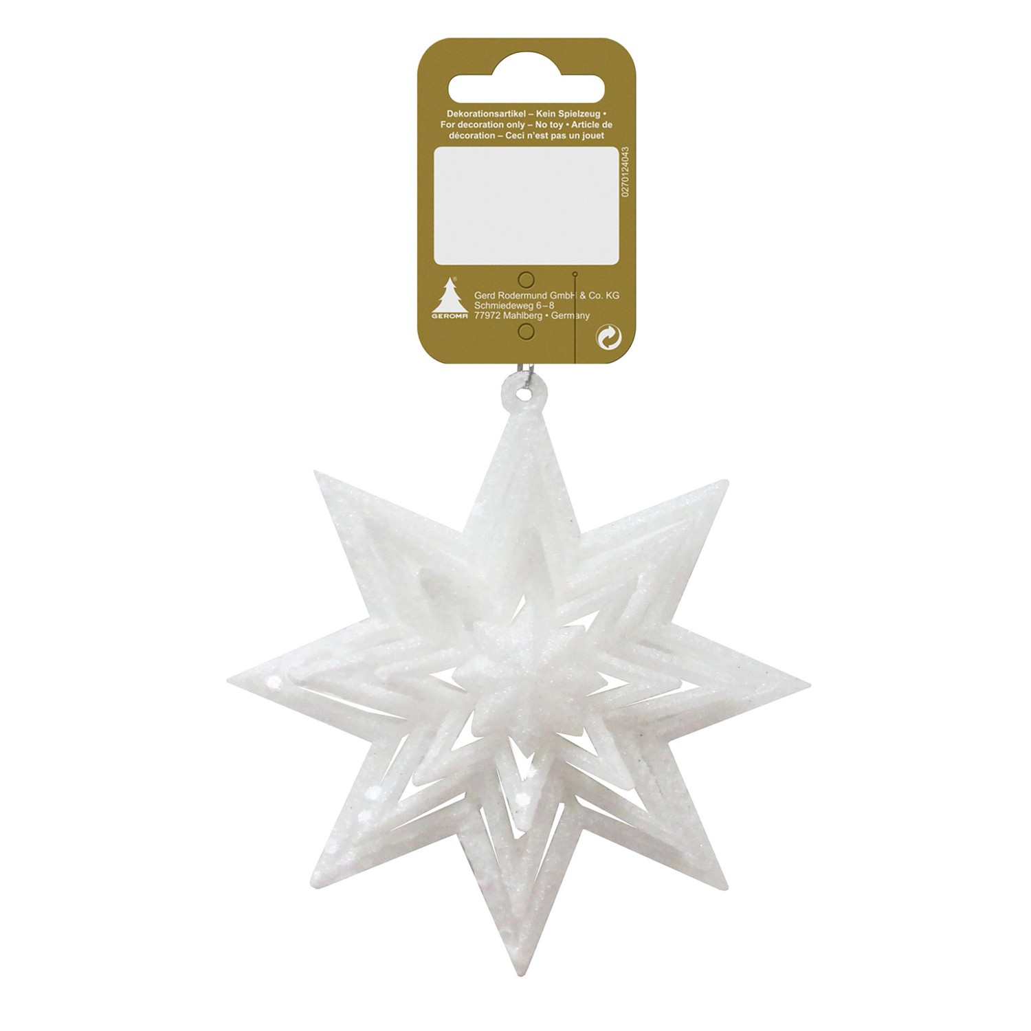 Vánoční dekorace třpytivá hvězda k zavěšení, bílá, 10 cm