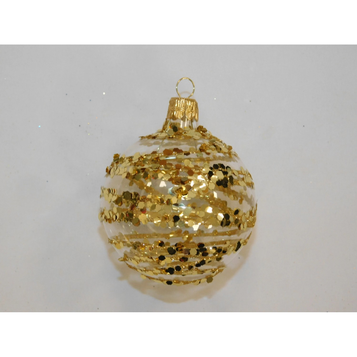 ONREX Vánoční ozdoba skleněná koule čirá/zlatá pr. 7 cm