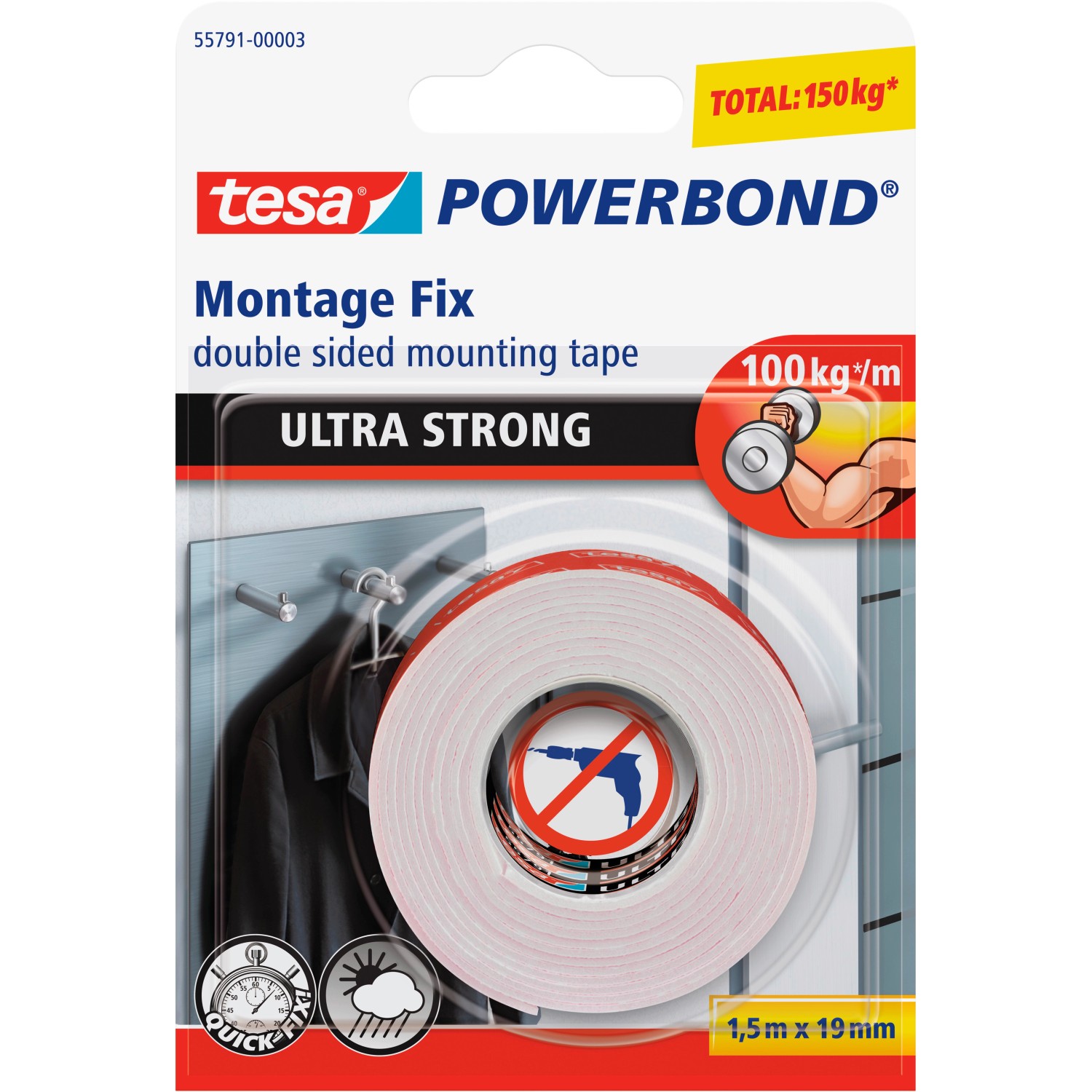 tesa Oboustranná montážní páska Powerbond ULTRA STRONG, bílá, 1,5 m x 19 mm
