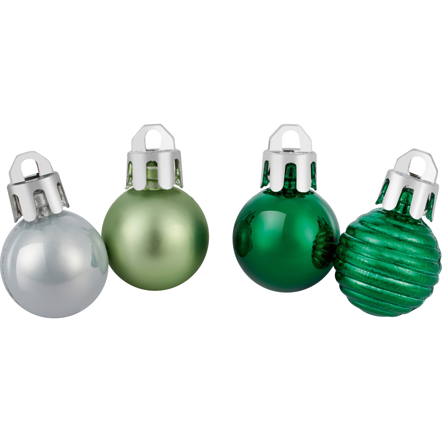 Sada plastových koulí na vánoční stromek, zelená/stříbrná, pr. 2 cm, 30dílná