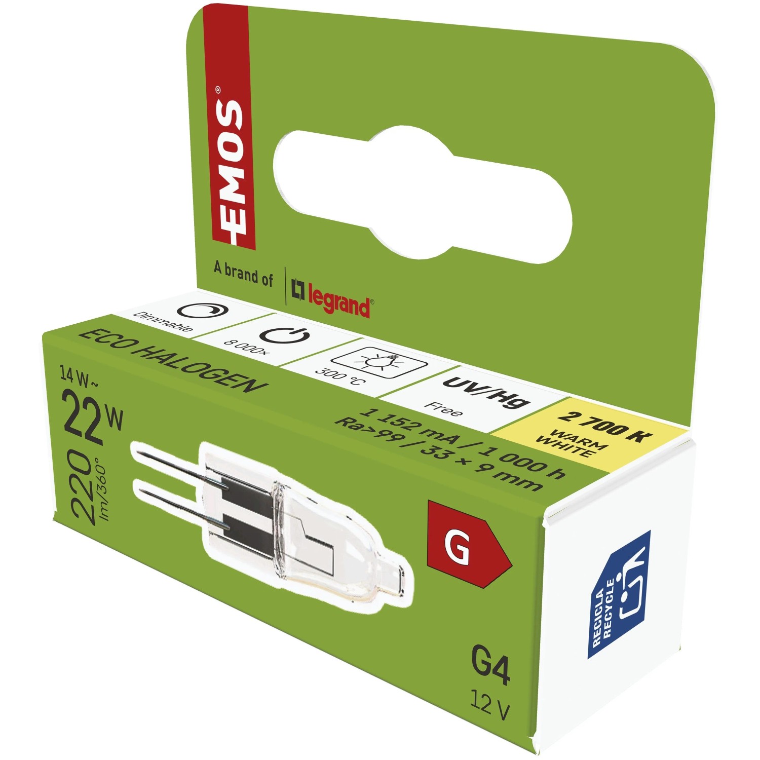 EMOS Halogenová žárovka JC 14W G4 2700K 220lm