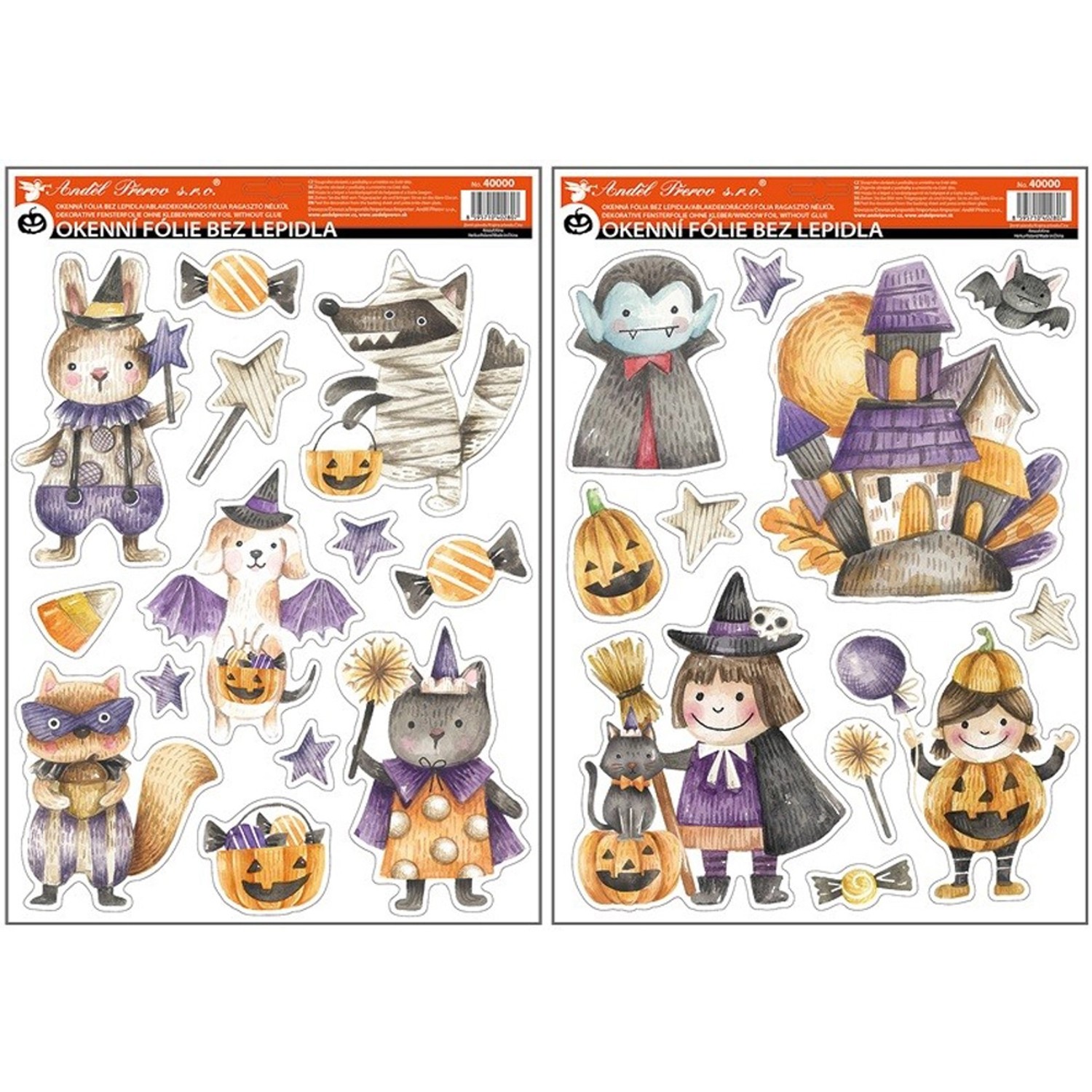 Anděl Přerov Okenní fólie čarodějky s glitrem, různé druhy, 1 ks, 29 x 41 cm