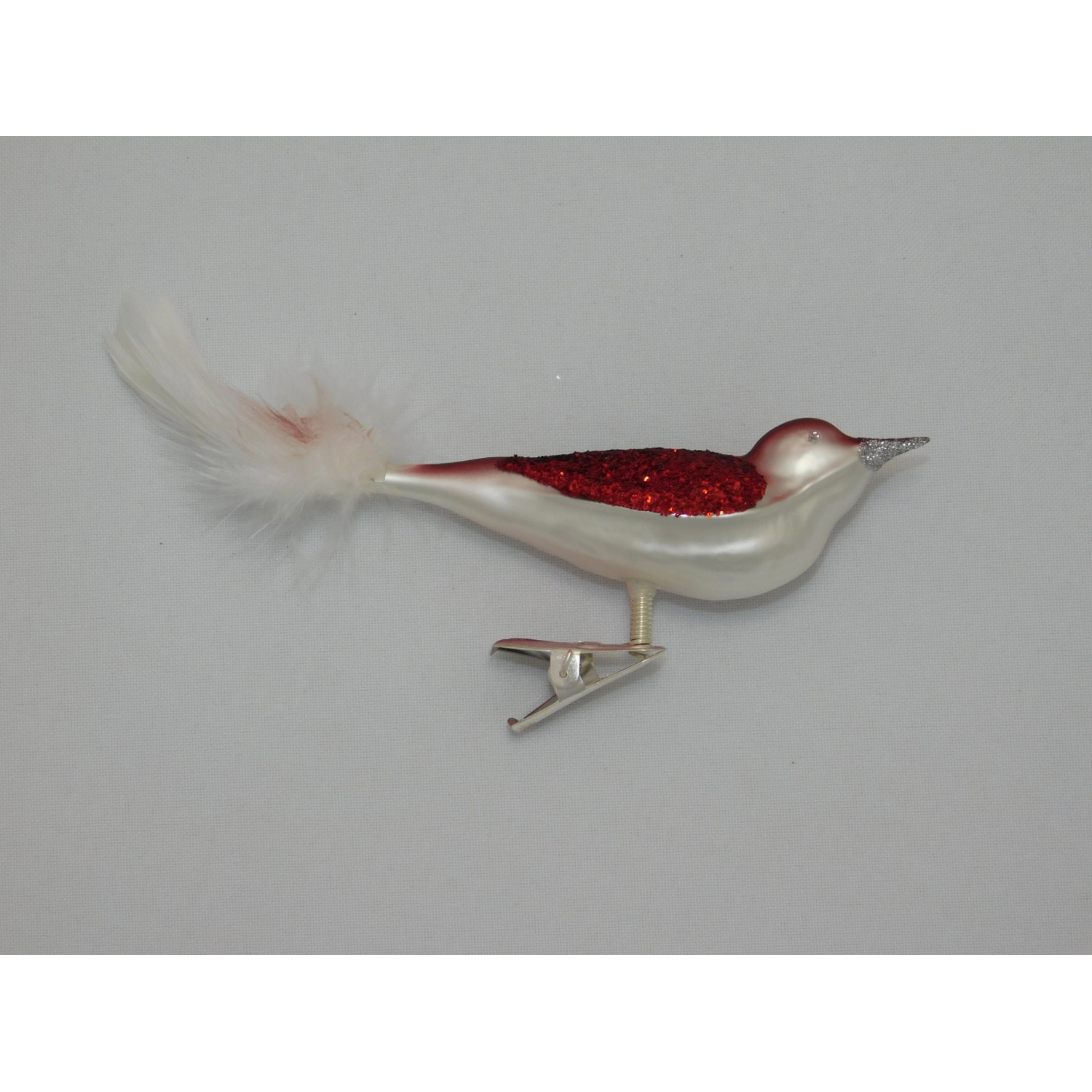 Ornex Skleněná vánoční ozdoba ptáček červeno-bílý 4 x 3 x 10 cm