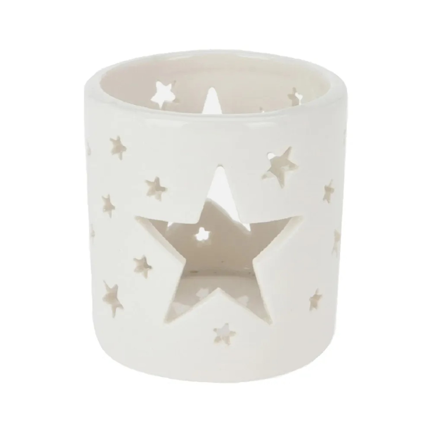Svícen porcelánový na čajovou svíčku, hvězdičky, bílá, 75 x 80 mm