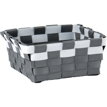 Úložný košík z PP výpletu šedo-bílý 19 cm x 14 cm x 8 cm