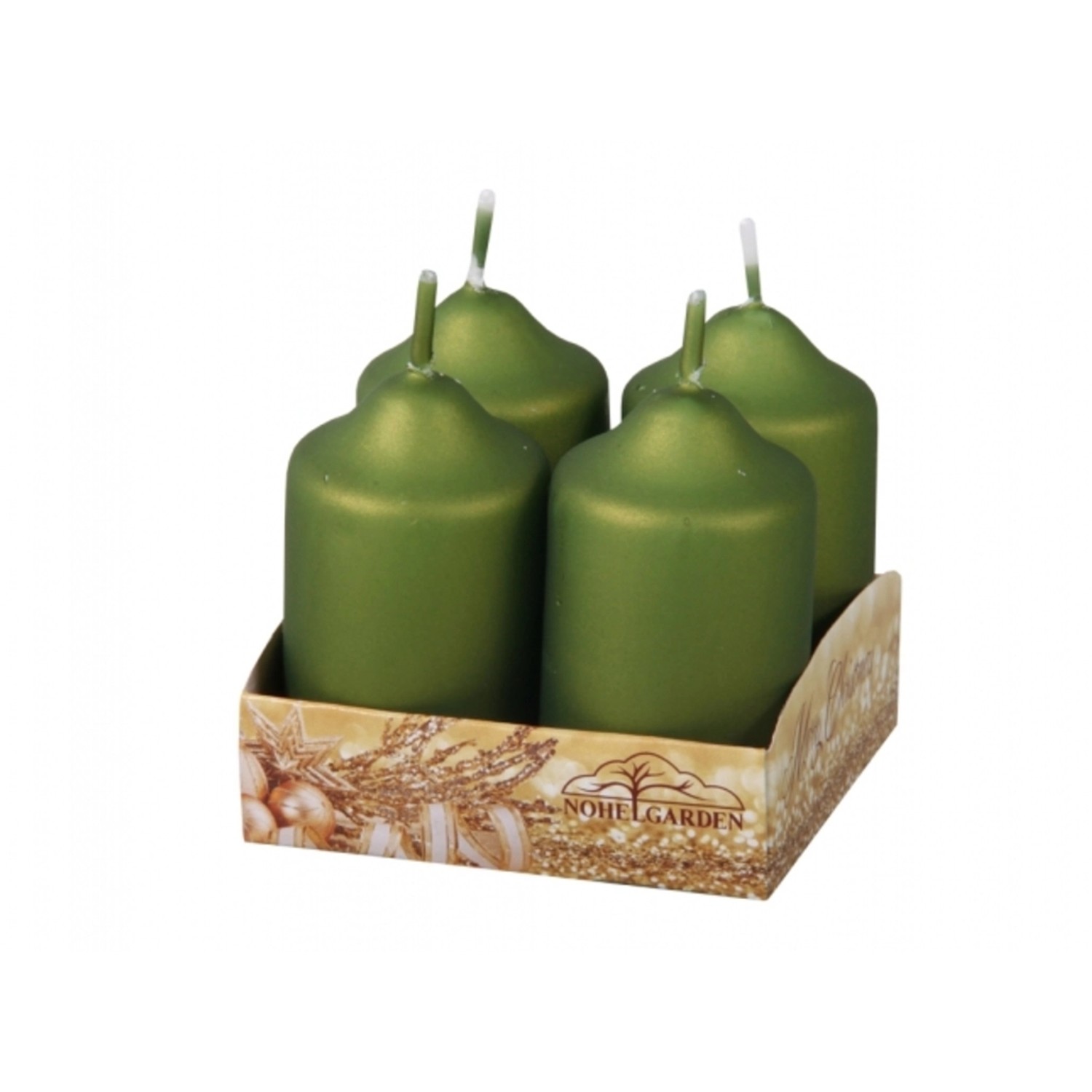Nohel Garden Adventní svíčky matné metalické, olivové, 4 ks, pr. 4 x 7 cm