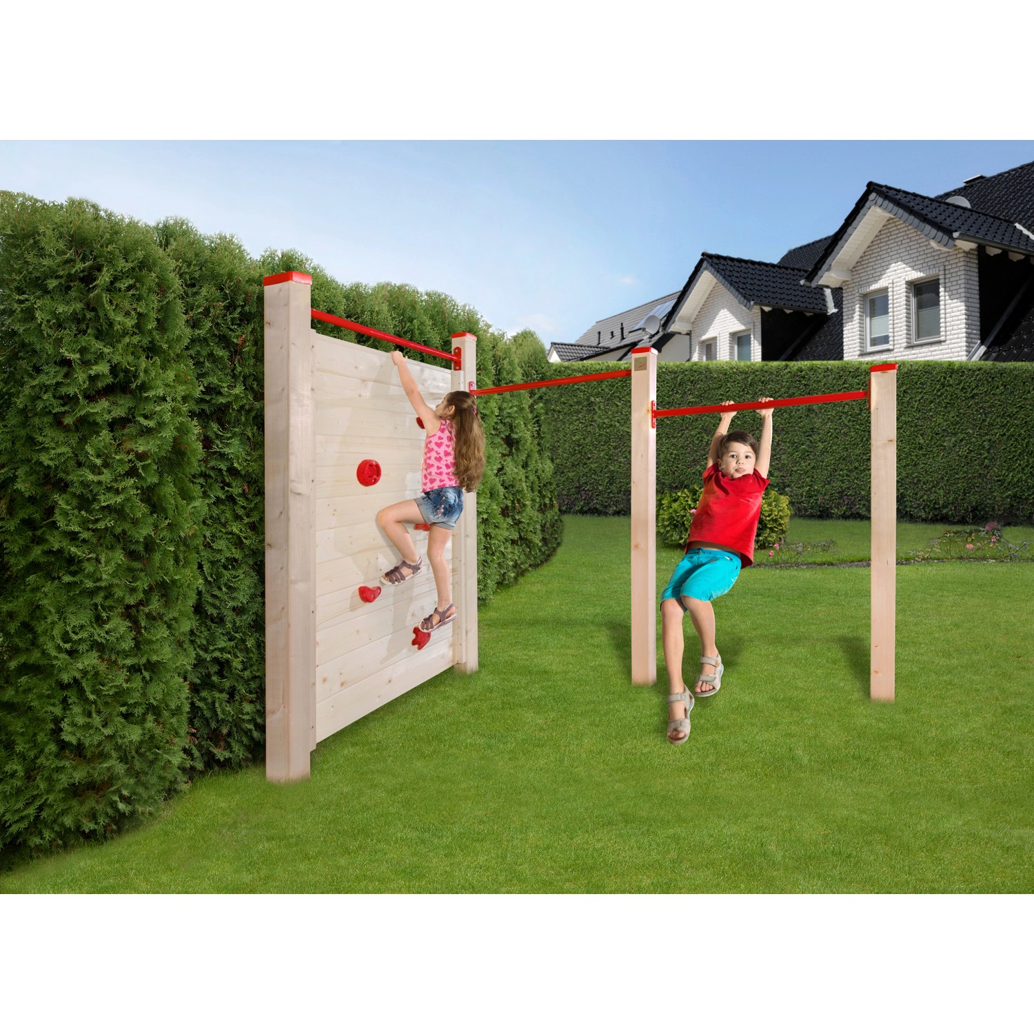 Weka Lezecká stěna s hrazdami Tabaluga, přírodní/červená