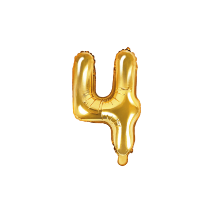 PartyDeco Balón fóliový číslo "4", 35 cm, zlatý