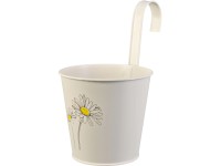 Závěsný květináč lakovaný s potiskem, krémový, zinkový, 14,6 x 16 cm