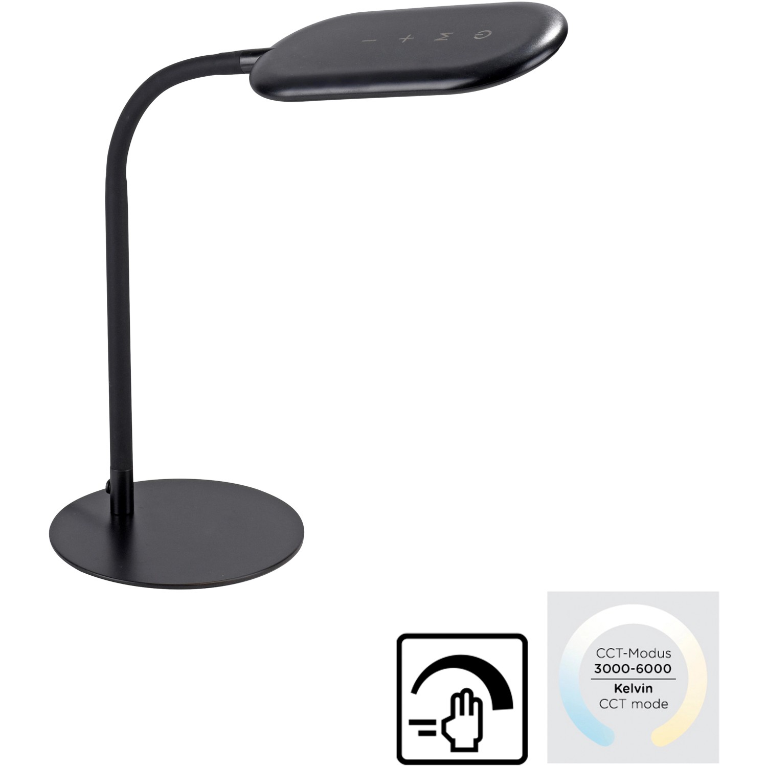 Just Light. Stolní LED lampa Kelly, 7W, 1180lm, 3000-6000K, černá, 39 x 59,5 cm