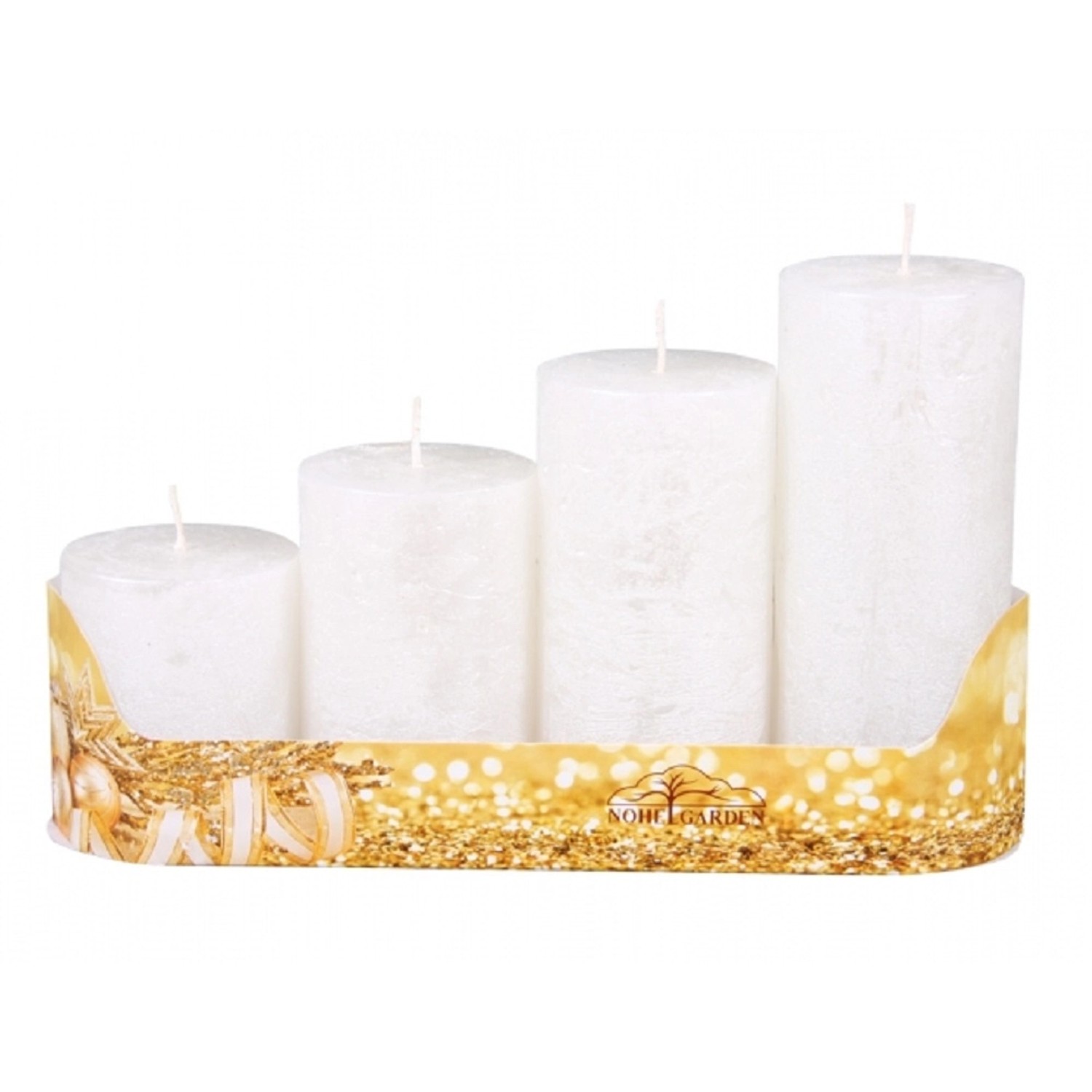 Nohel Garden Adventní svíčky stupňovité rustikální metalické bílé 4 ks