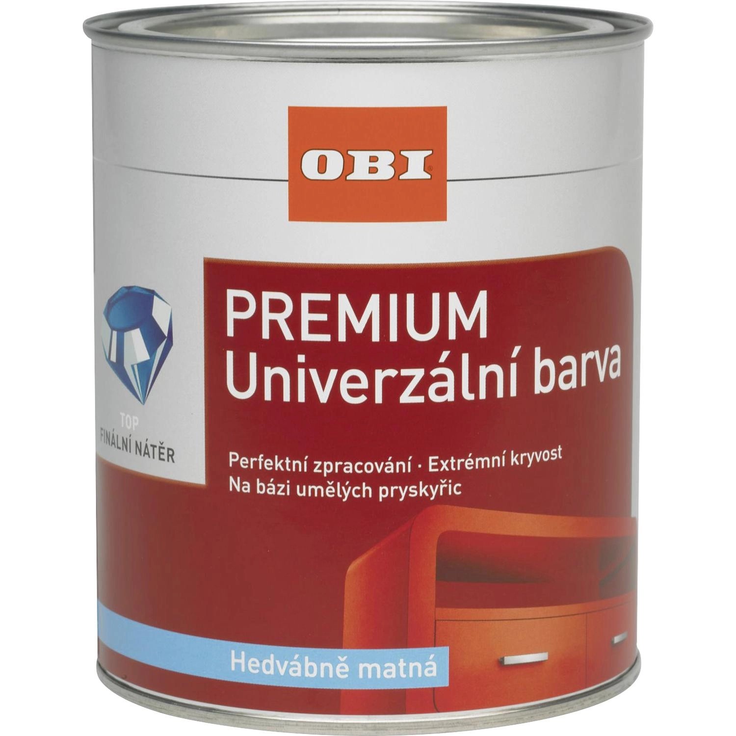 OBI Univerzální barva PREMIUM hedvábně matná ohnivě červená 375 ml