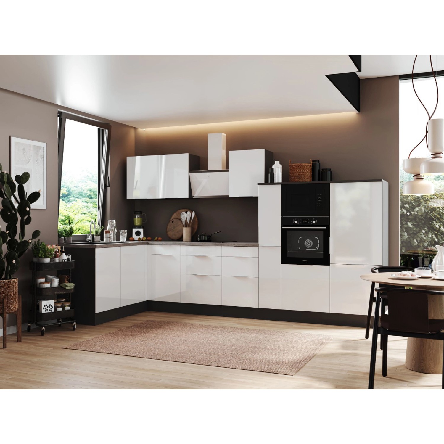 Respekta Kuchyně Elisabeth L bílá/šedá 370 cm-trouba/skl.d./dig./led./myčka/mik.