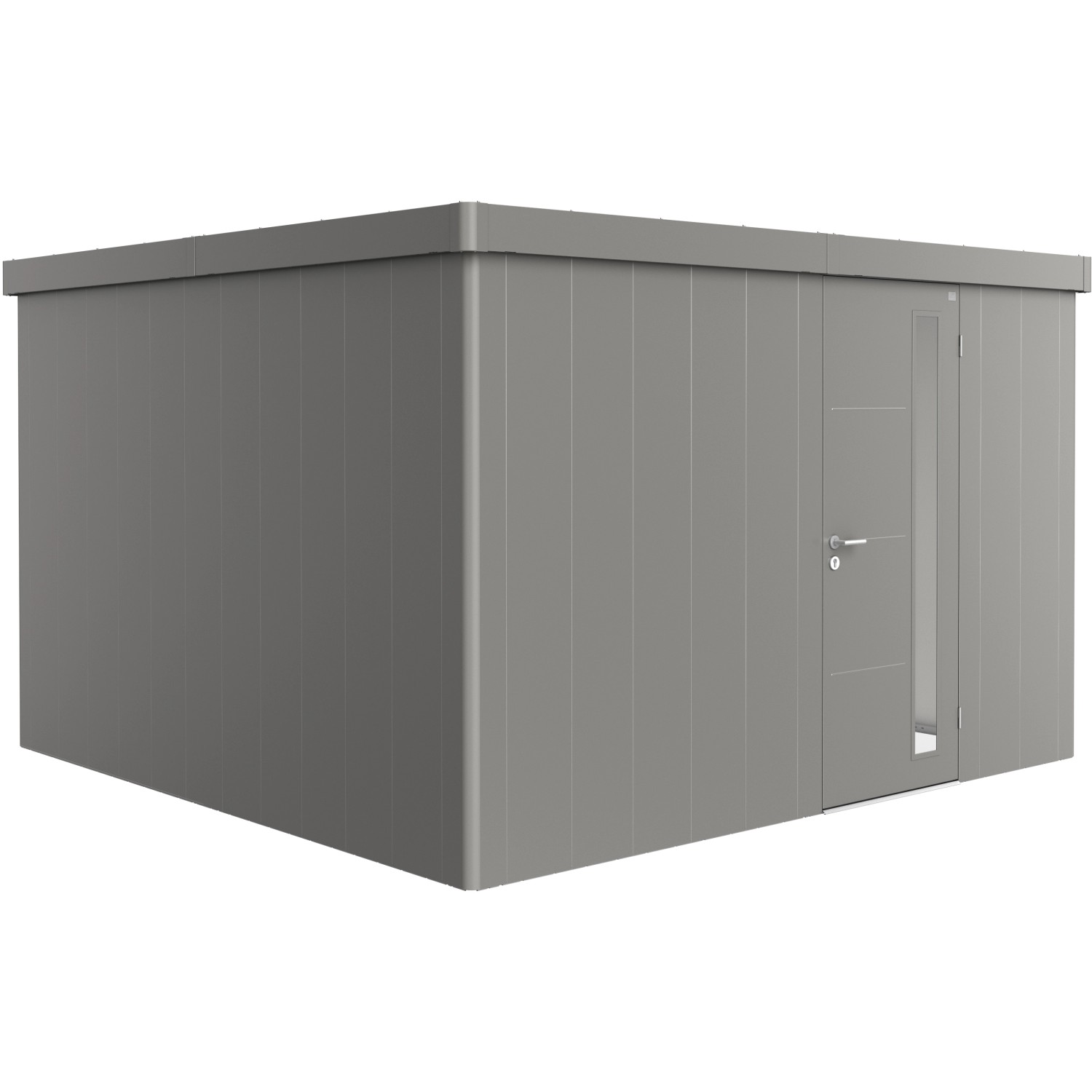 Biohort Plechový zahradní domek Neo4D standardní dveře křem. šedá 348 x 348 cm