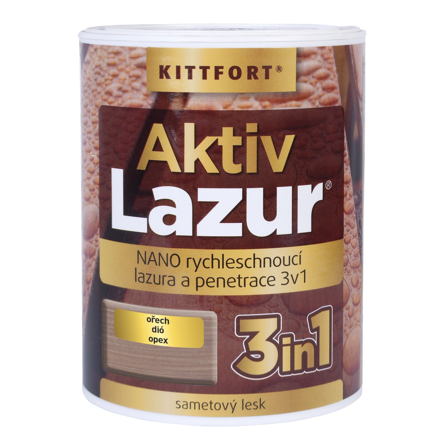 Kittfort Nano lazura na dřevo Aktivlazur ořech, 750 ml