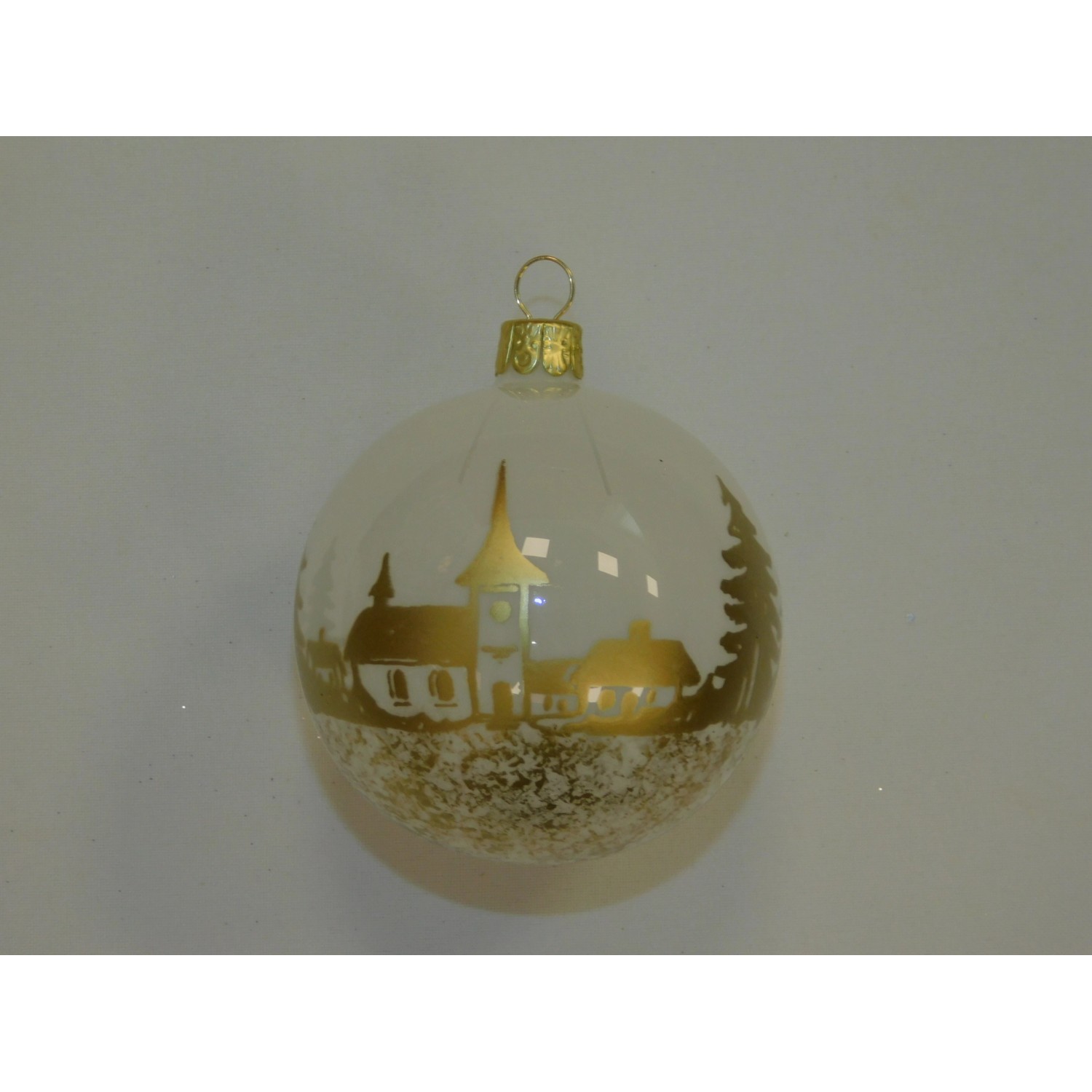 ONREX Vánoční ozdoba skleněná koule transparentní vesnice pr. 7 cm