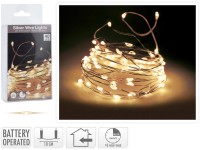 LED světelný řetěz na baterie 40 LED teplá bílá, stříbrný drát, 200 cm