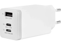 Rychlonabíječka, 2x USB-C + 1x USBA-A, 65 W, bílá