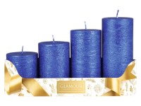 GLAMOUR Adventní svíčky stupňovité metalické modré pr. 5 x 6/8/10/12 cm, 4 ks