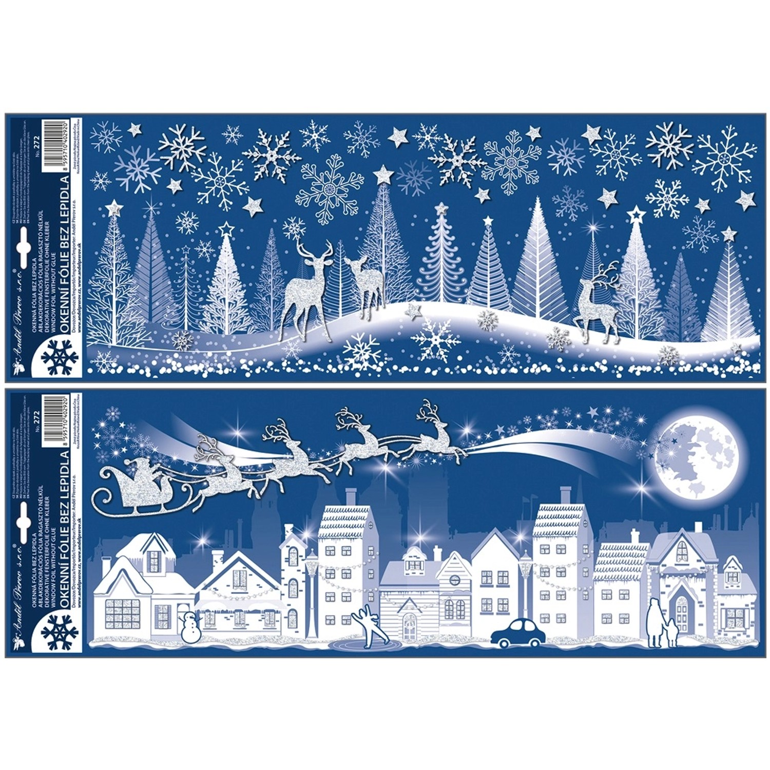 Okenní fólie, město a les s glitrem. 21 x 59,5 cm