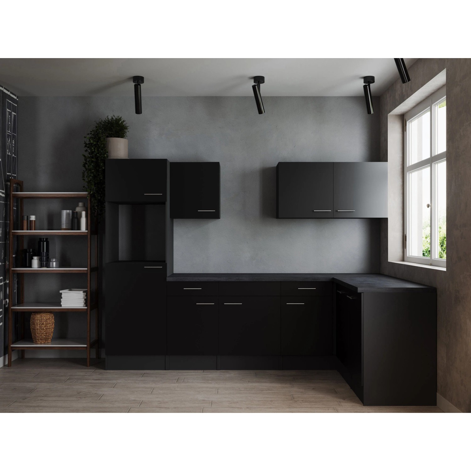 Respekta Kuchyně Oliver L černá/žula 280 cm - bez el. přístrojů