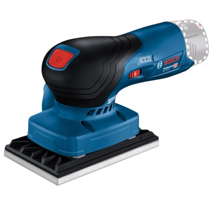 Akumulátorová vibrační bruska Bosch Professional GSS 12V-123, modrá bruska s příslušenstvím.