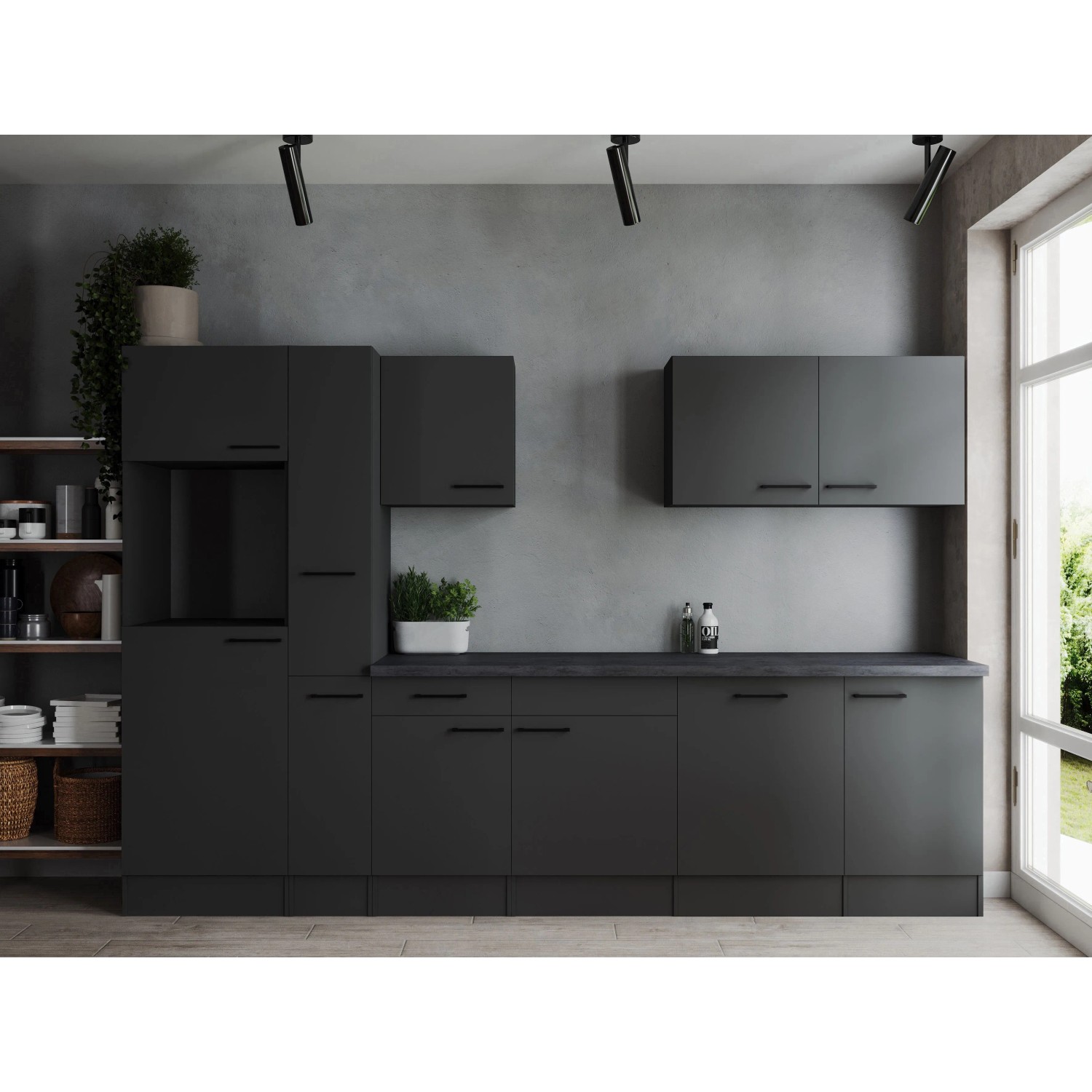 Respekta Kuchyně Oliver šedá matná/žula 310 cm - bez el. přístrojů