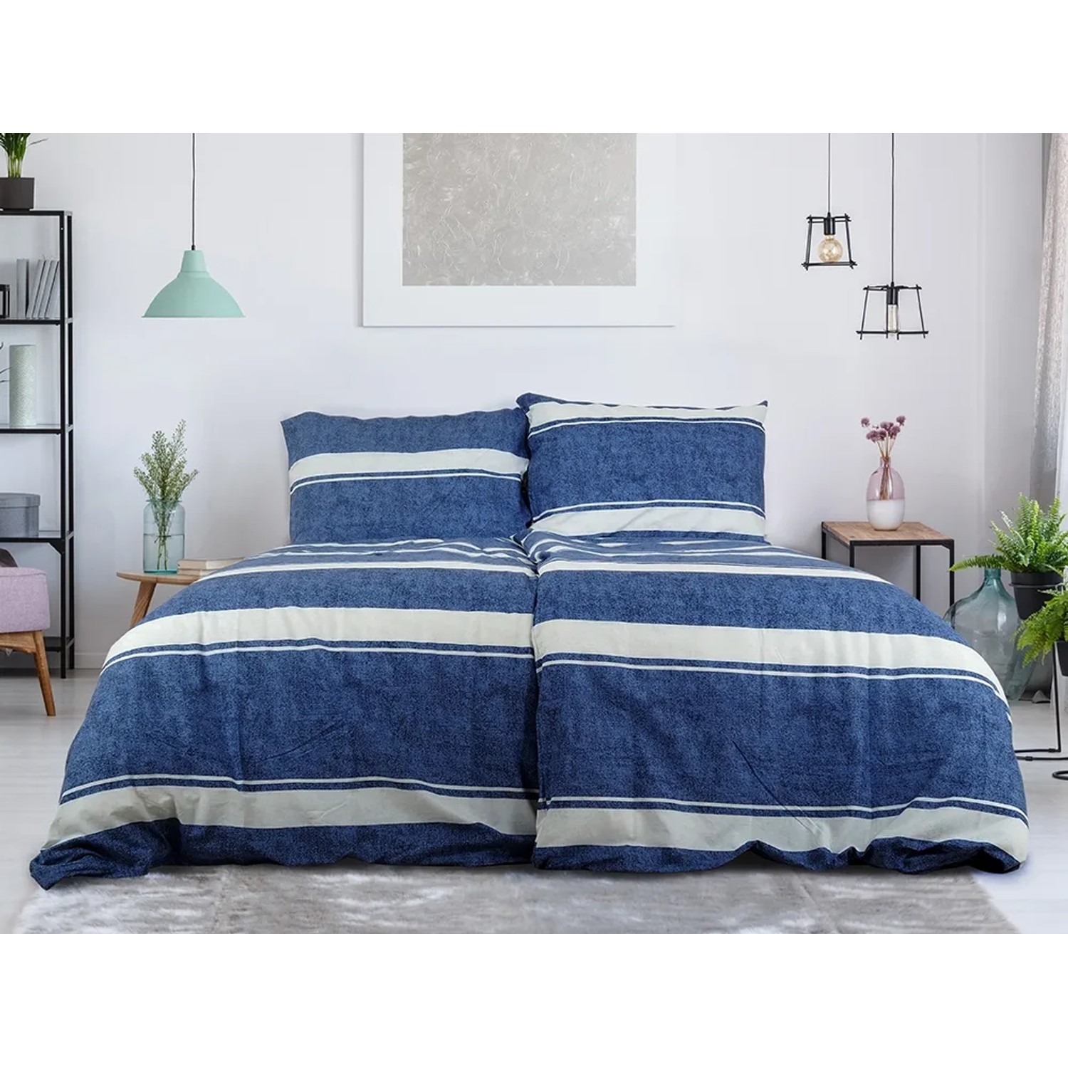 B.E.S. Bavlněné krepové povlečení TOP CLASS Blue Line 140 x 200/70 x 90 cm