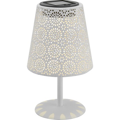 Bílá solární stolní lampa s květinovým vzorem, Ø 12 cm, výška 20,5 cm. Dekorativní zahradní světlo.