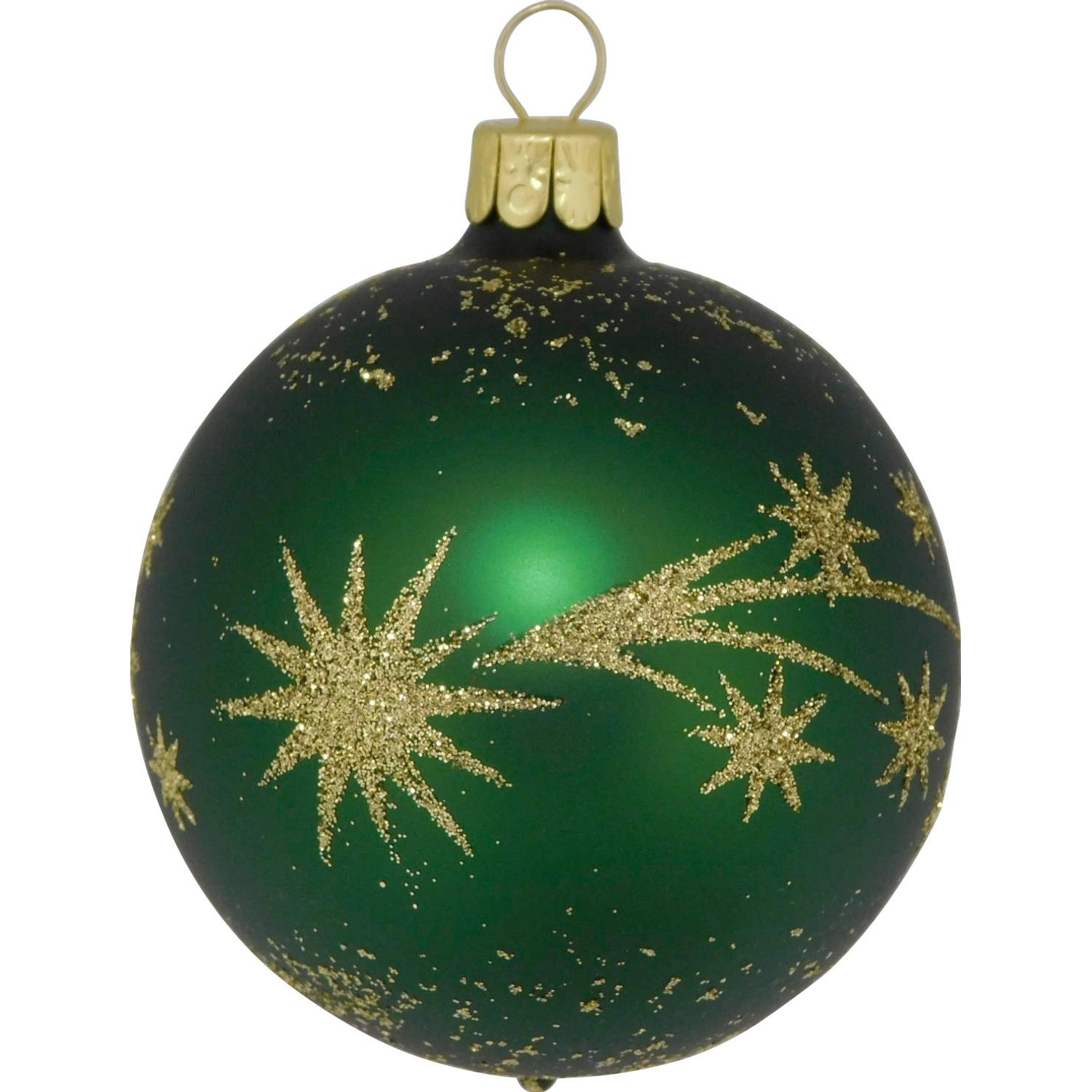 Ornex Vánoční ozdoba skleněná koule s hvězdami zelená, 8 cm