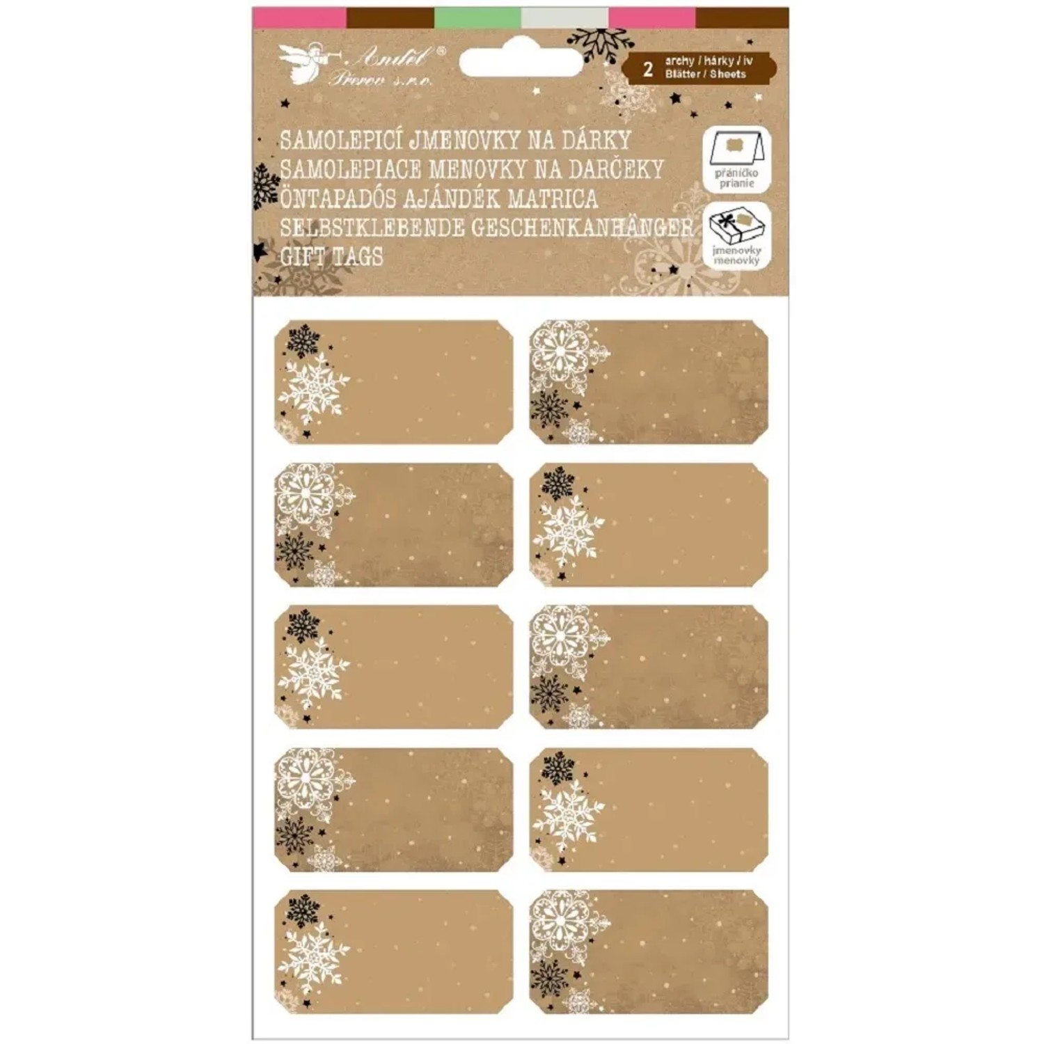 Jmenovky vánoční kraft papír 2 archy 18 x 13 cm