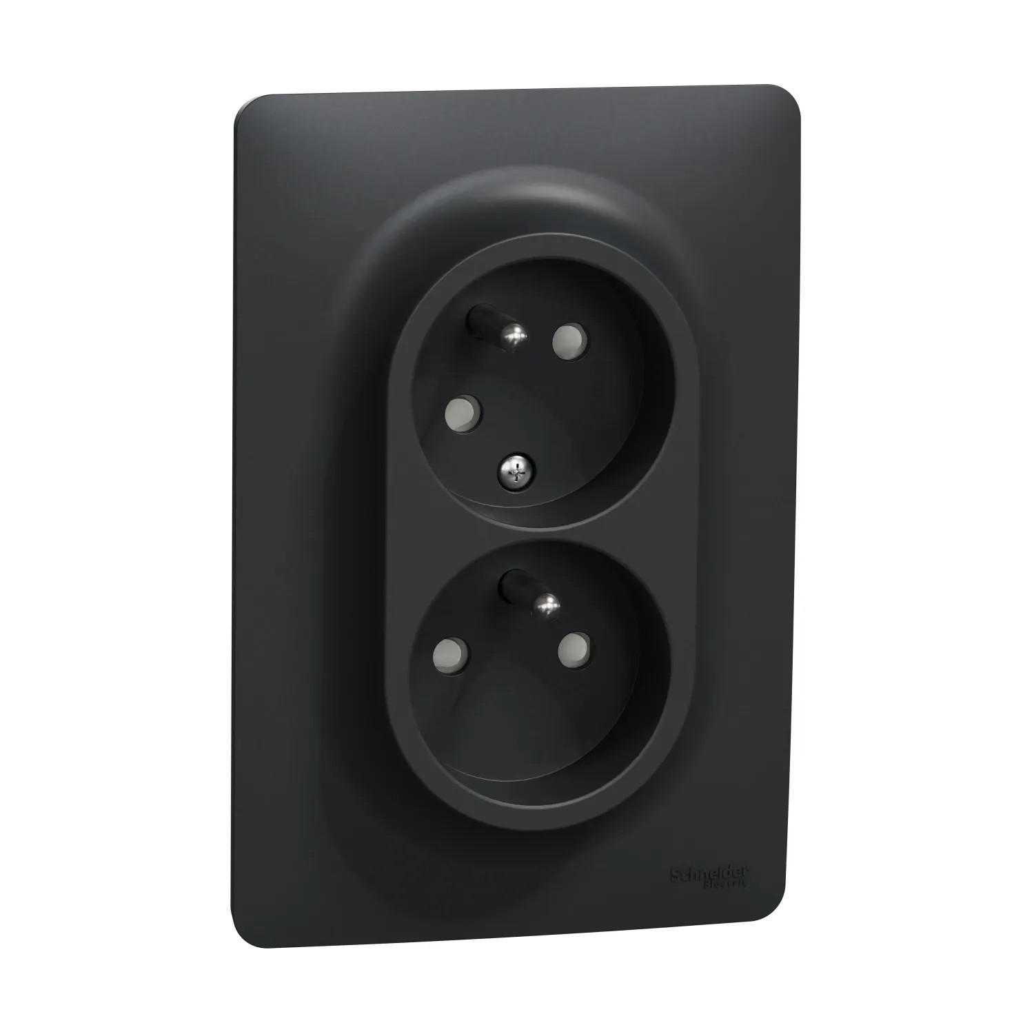 Schneider Electric Dvojzásuvka pootočená 16A 2P+E Unica s clonkami, antracitová