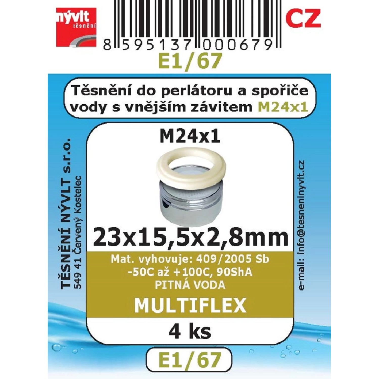 Nývlt Sada těsnění do perlátoru E1/67 s vnějším závitem M24x1, multiplex, 4 ks