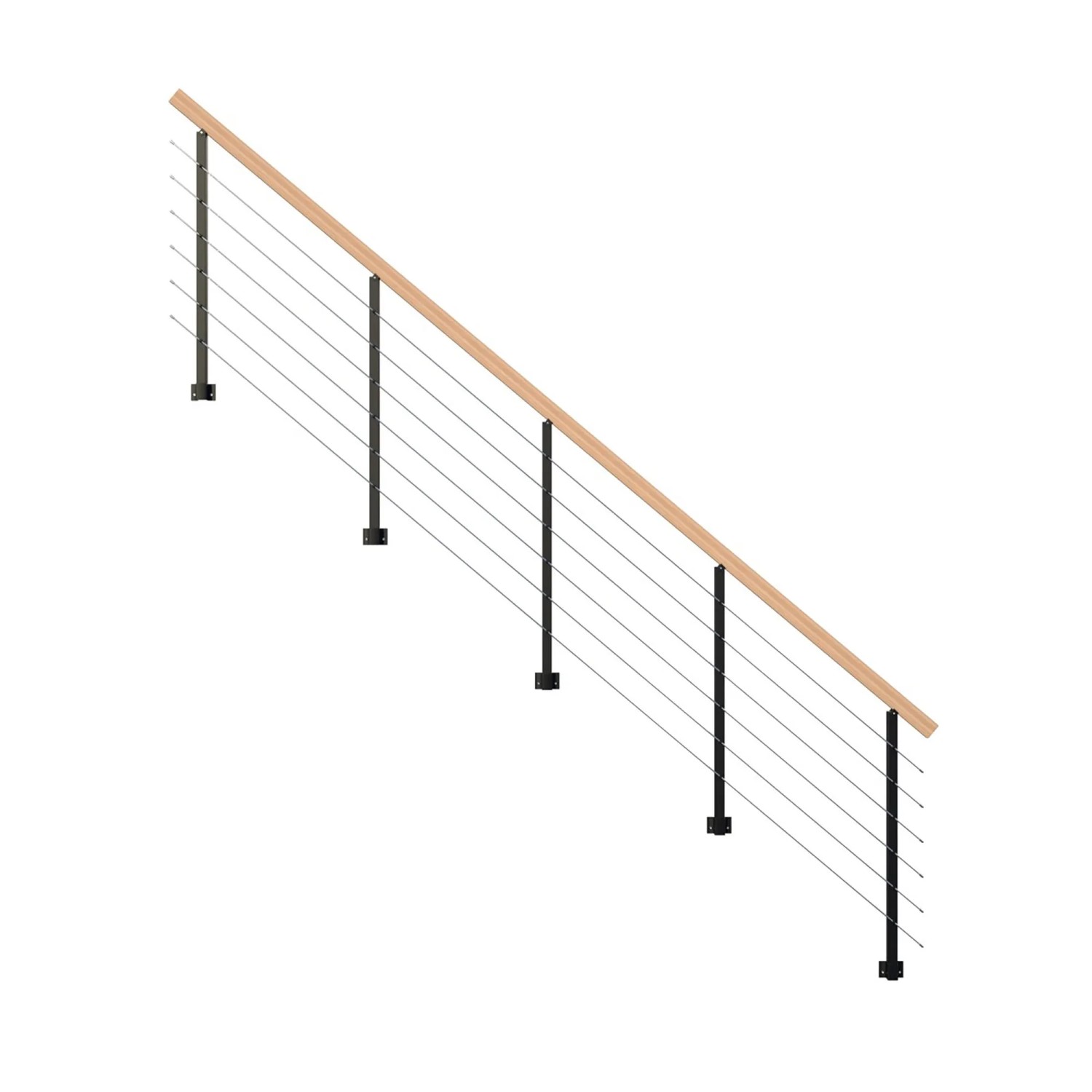 StarWood Kovové zábradlí Kos s oblým bukovým madlem/černá 250 cm