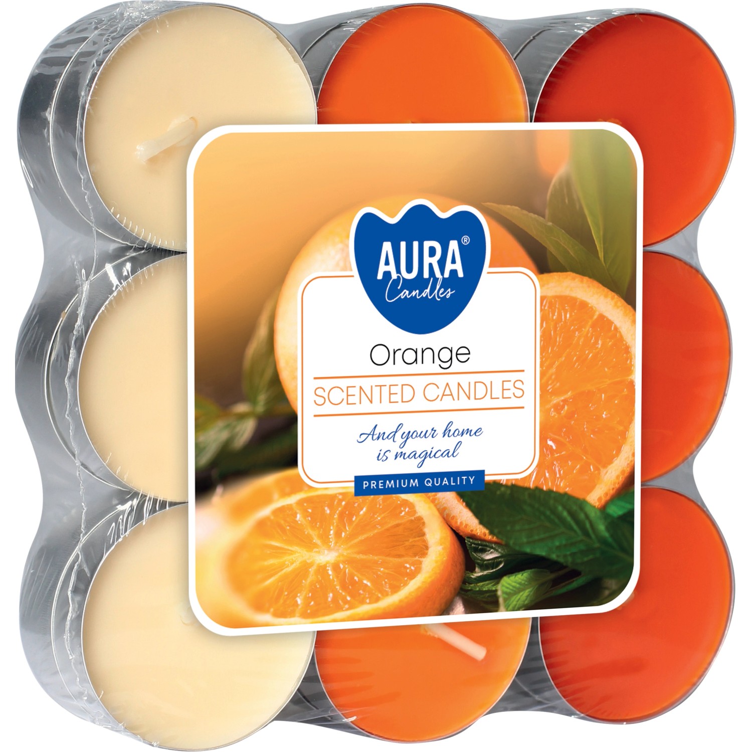 AURA Candles Vonná čajová svíčka Orange pr. 3,9 cm, 18 ks