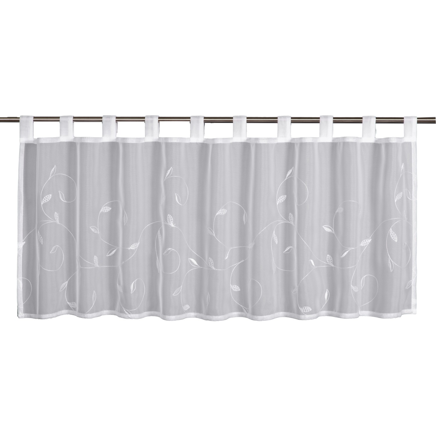 Sehlbach Vitrážová záclona s poutky, výšivka liána, bílá, 135 x 45 cm