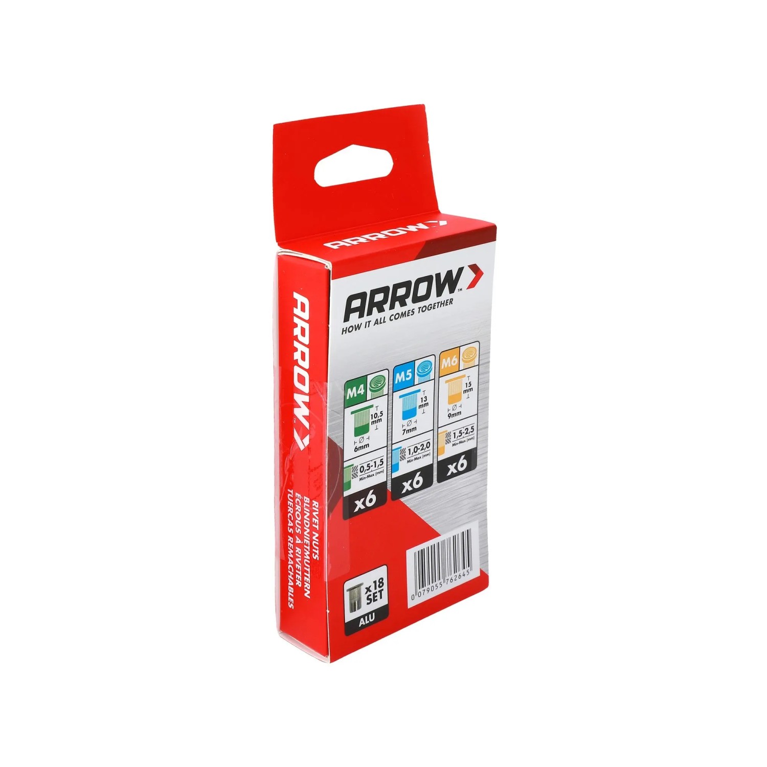Arrow Sada nýtovacích matic RN hliník, M4/M5/M6, 18dílná