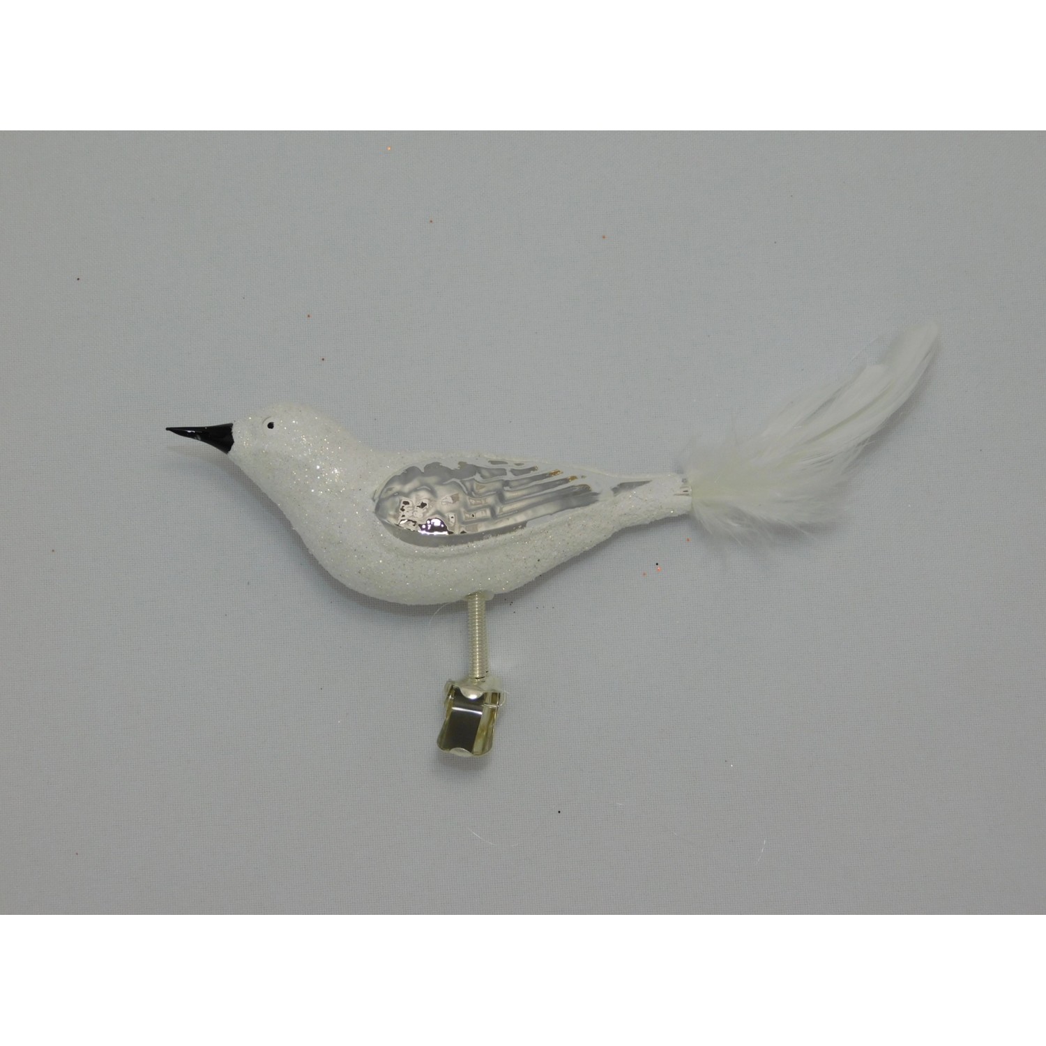 Ornex Skleněná vánoční ozdoba ptáček bílý velký 8 x 4 x 12 cm