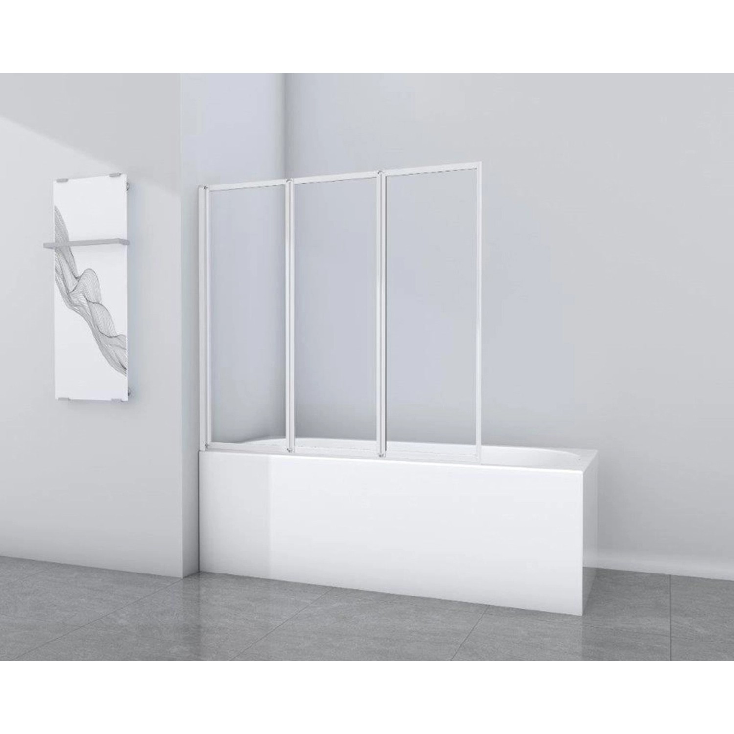 Aurlane Skládací zástěna na vanu White Star 130 cm x 120 cm bílá 3křídlá