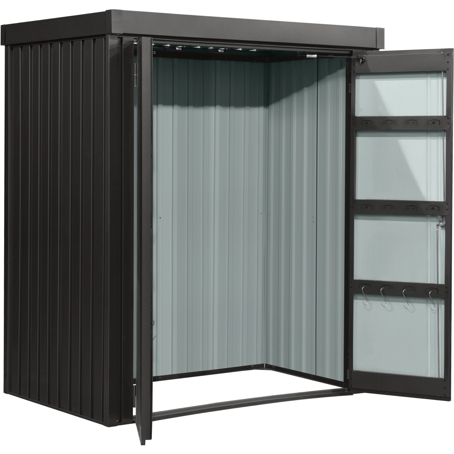 Floraworld Plechová zahradní skříň na nářadí s plochou střech. 153 x 185 x 98 cm