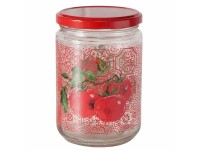Boltze Skleněná dóza s víkem s potiskem rajčat Rosso 500 ml, pr. 8,5 x 13 cm