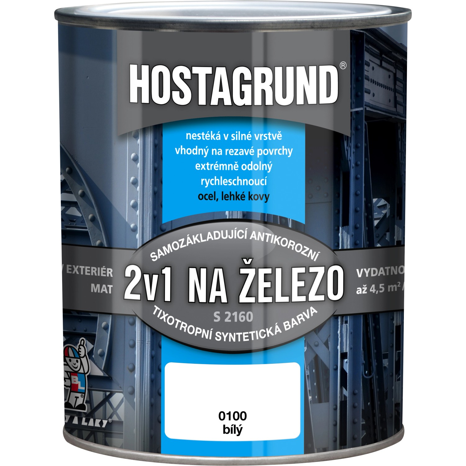 Hostagrund Základní i vrchní barva 2v1 na železo S2160, 0100 bílá, 600 ml