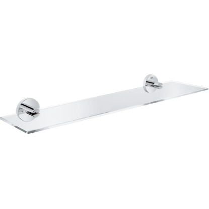 Skleněná police Grohe Essentials, šířka 53 cm, chromovaný držák, pro koupelnové doplňky a nástěnné police.