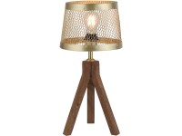 Just Light. Stolní lampa Frederic, 1xE27, matná mosaz/dřevo, pr. 22 x 44 cm