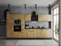 Respekta Kuchyně Oliver dub/žula 370 cm-trouba/skl.deska/dig./myčka/led./mik.