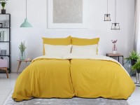 B.E.S. Oboustranné bavlněné povlečení hořčicová/kávová 140 x 200/70 x 90 cm B.E.S. Oboustranné bavlněné povlečení hořčicová/kávová 140 x 200/70 x 90 cm