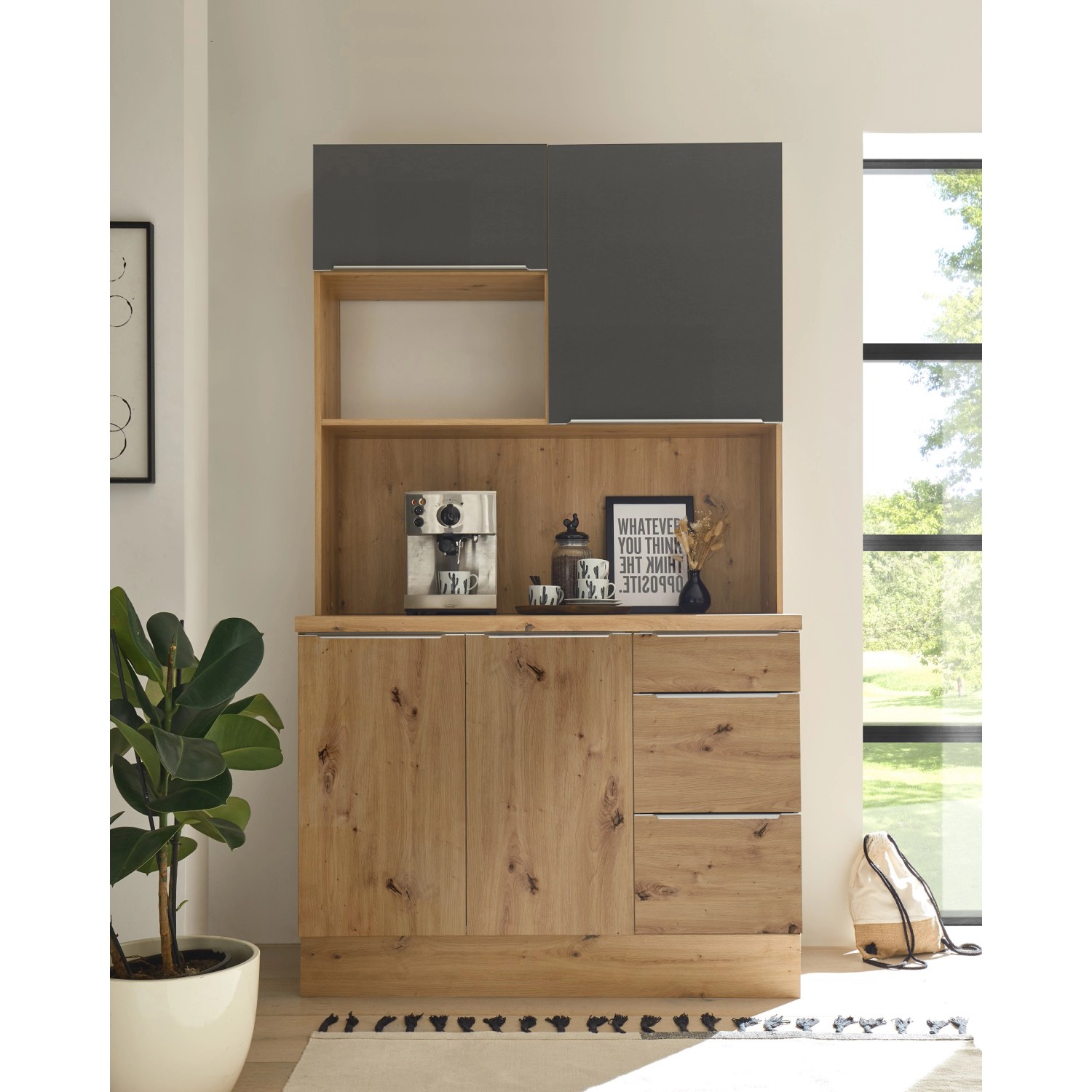 Respekta Bufet ke kuchyni Marleen matná šedá/dub 120 cm - bez el. přístrojů
