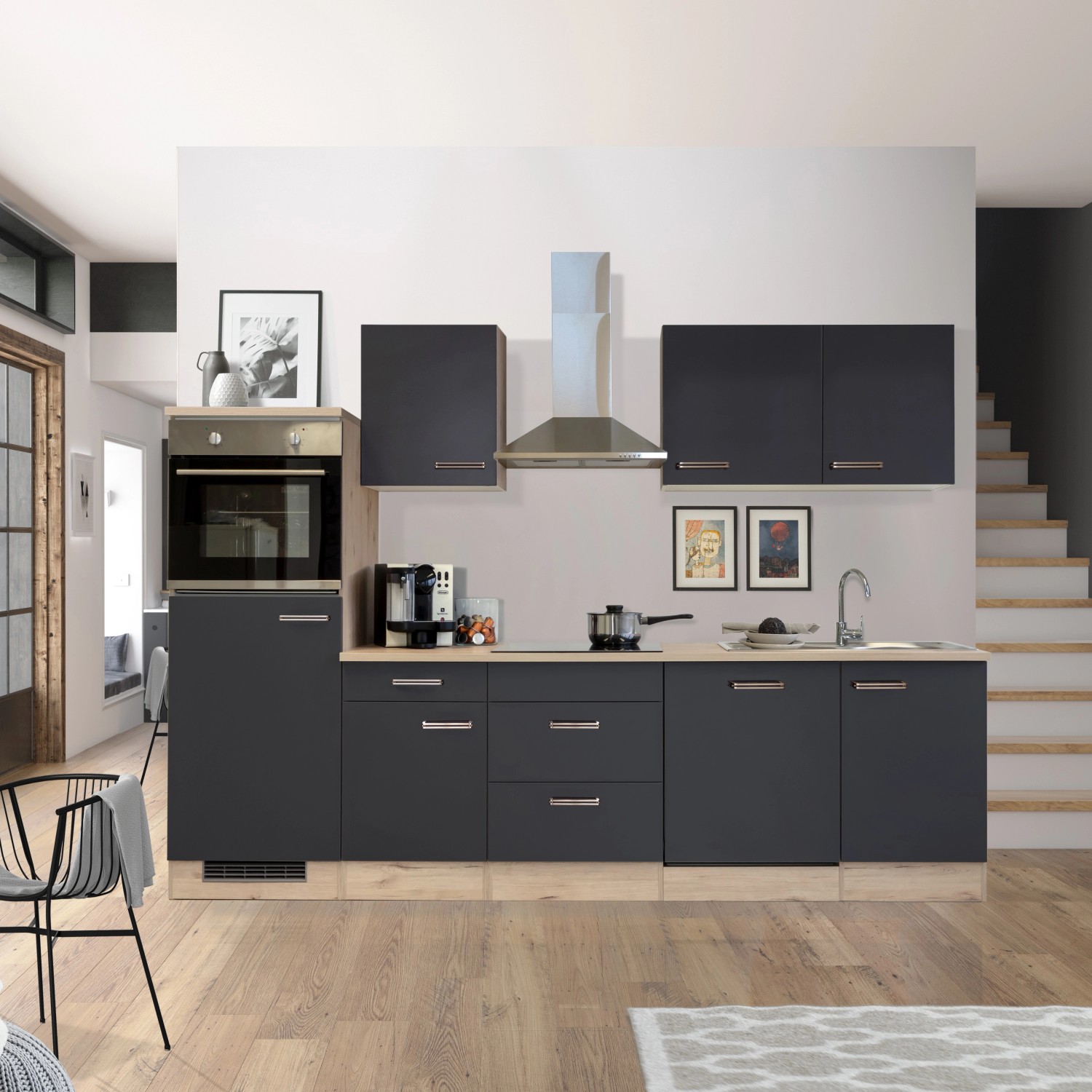 Flex-Well Kuchyně Lara 280 cm/typ 2 - lednice/trouba/varná deska/digestoř/myčka